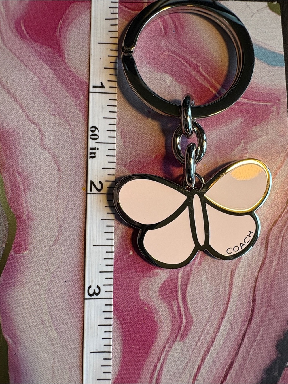 Coach Pink Enamel Butterfly Keyring